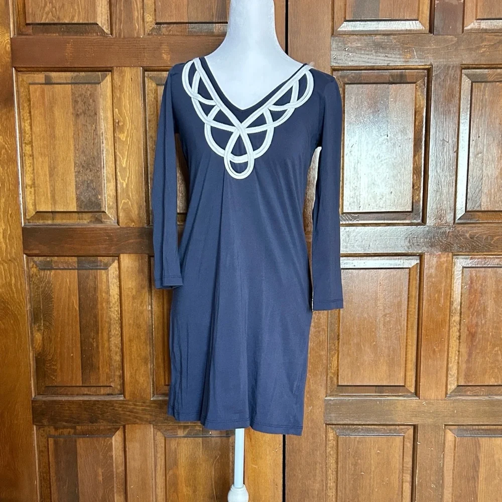 Lilly Pulitzer‎ Blaire V Neck  A Line Cotton Dress True Navy Women’s Size XS